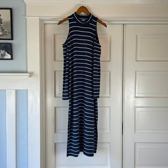 Splendid Striped Navy Cold Shoulder Midi Dress - Picture 2 of 7